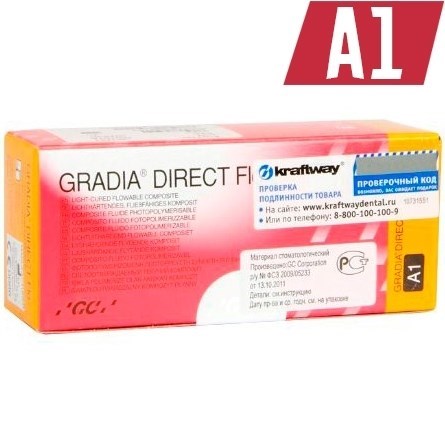 GС Gradia Direct Flo цвет A1 (2 шприца х 1.5г), текучий светоотверждаемый композит 00000000643 - фото 436960
