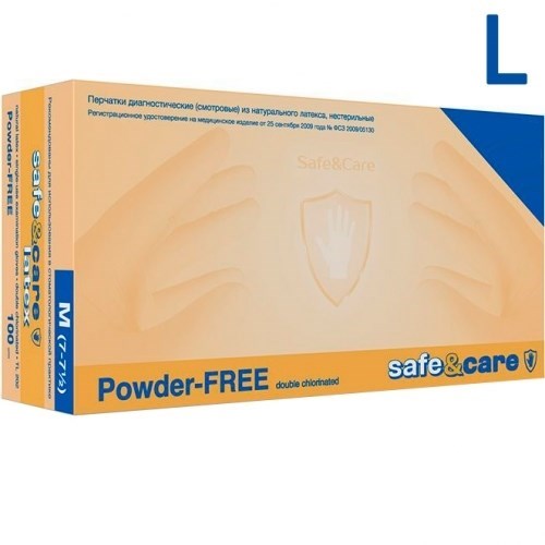 Перчатки латексные  Safe & Care L (8/8,5) 100 шт. 0001914601 - фото 448943