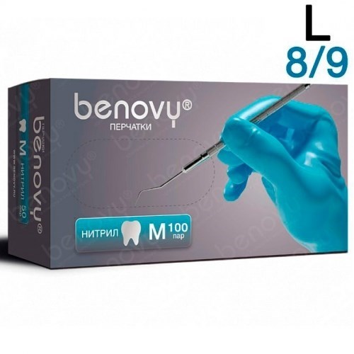 Перчатки Нитриловые Benovy L (8/9), 3г. 200шт. 1231912544 - фото 449001