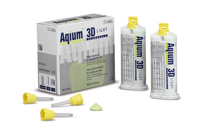 Слепочная масса А-силиконовая Aqium 3D LIGHT в двойном картридже (2x50 мл), насадки смесительные NT желтые - 12 шт./уп. 82530 - фото 456793