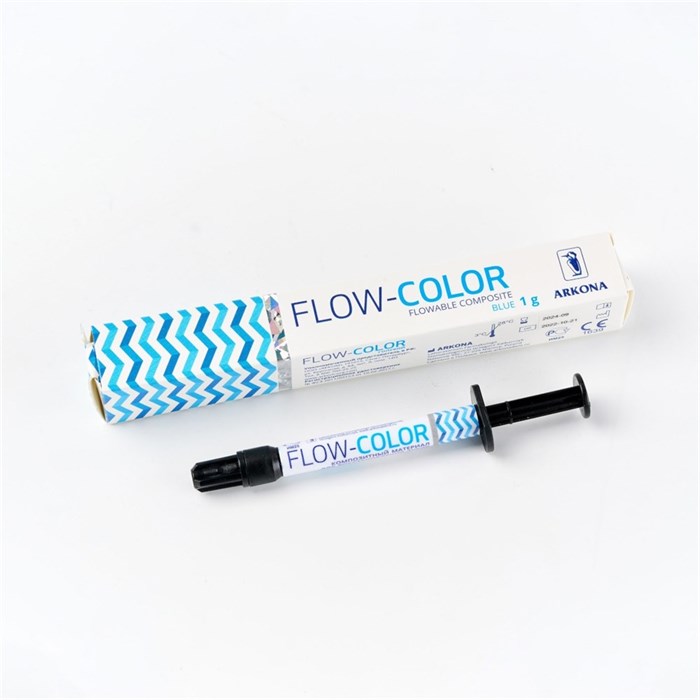 FLOW-COLOR – светоотверждаемый, микрогибридный, цветной композит, голубой, шприц 1 г st71788 - фото 457264