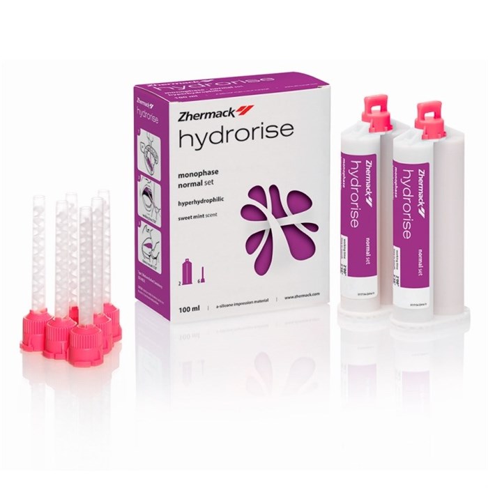 Слепочная масса А-силикон Hydrorise Monophase Normal Set для несьёмных протезов (2 картриджа по 50 мл + 6 розовых смесительных наконечников) C207006 - фото 457842