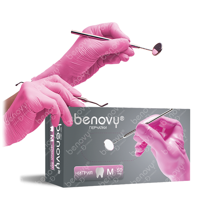 Перчатки нитриловые Nitrile (BENOVY) M (7-8) розовые, 50 пар DFE6PK38G83/SFE6PK3883/DFE6PK35HC83 - фото 457999