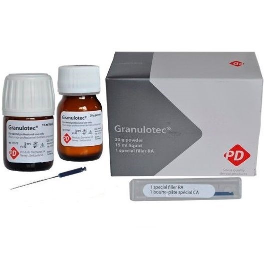 Produits Dentaires SA Granulotec -паста для постоянной обтурации инфицированных корневых каналов, 20 г+15 мл 11571 - фото 458797
