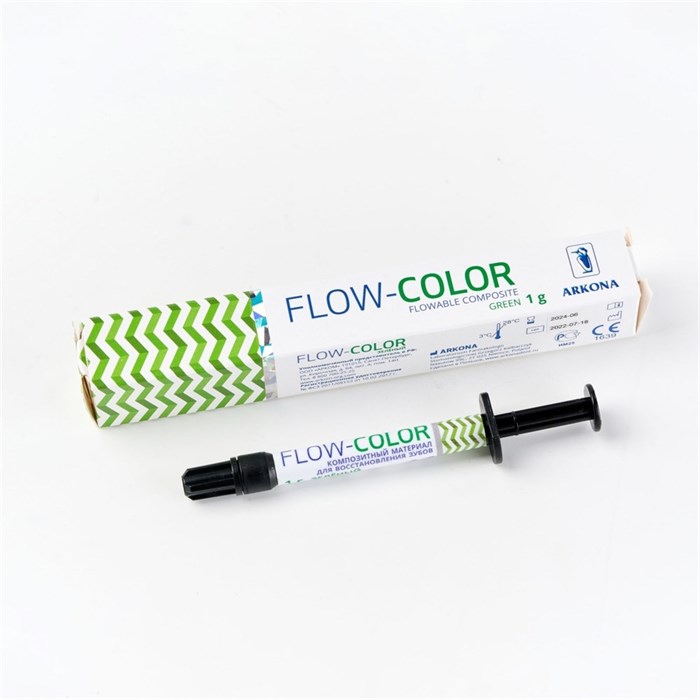 FLOW-COLOR – светоотверждаемый, микрогибридный, цветной композит, зеленый, шприц 1 г st232955 - фото 459141