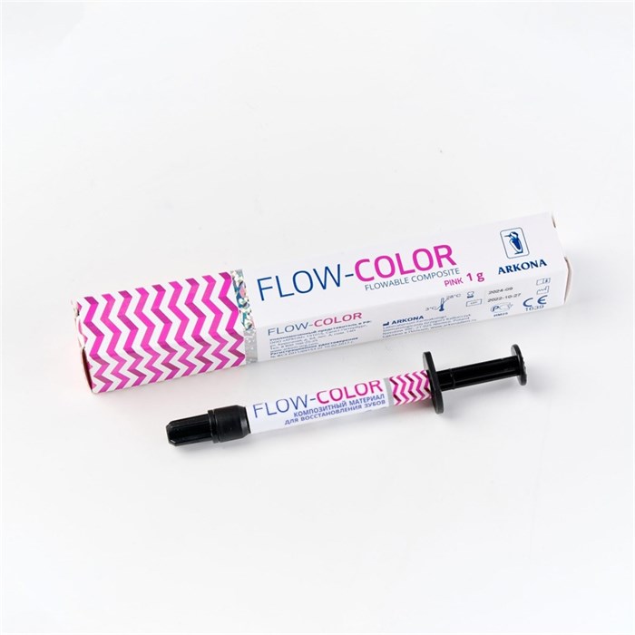 FLOW-COLOR – светоотверждаемый, микрогибридный, цветной композит, розовый, шприц 1 г st657543 - фото 459752
