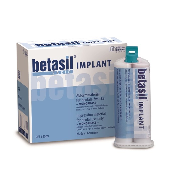 Слепочная масса А - силиконовая betasil VARIO IMPLANT в двойном картридже (2 х 50 мл), насадки смесительные зеленые - 6 шт./уп 82509 - фото 460175