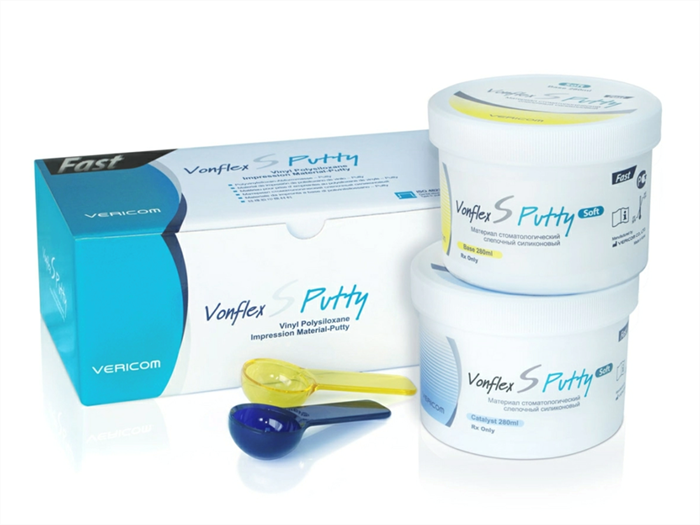 Слепочная масса А-силиконовая Vonflex S Putty Soft Fast ускоренного времени полимеризации, (280 г х 2 банки), 2 ложки VonflexSPuttySoftFast - фото 460220