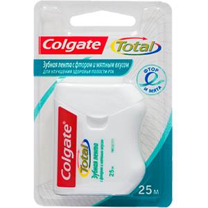 Зубная лента с фтором и мятным вкусом COLGATE Total, 25 м, 1 шт. FMY13225 - фото 460706