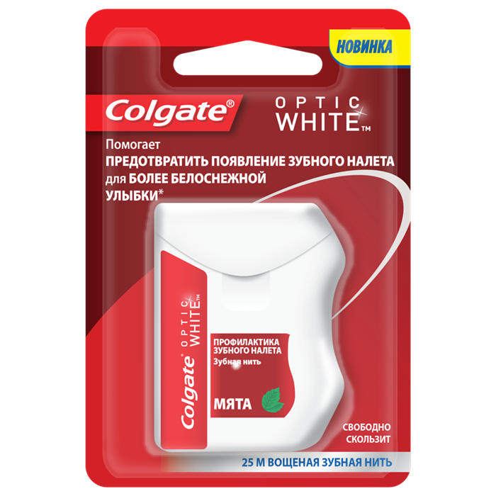 Зубная нить COLGATE  Optic White Профилактика зубного налета" , 25  м, 1 шт. FMY13425 - фото 461137