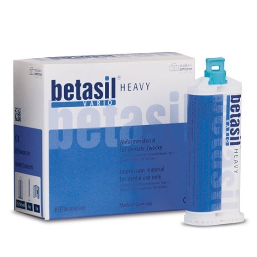 Betasil Vario Heavy А-силиконовая слепочная масса в двойном картридже, 2 x 50 мл, смесительные насадки 6 шт. 82503 - фото 461539