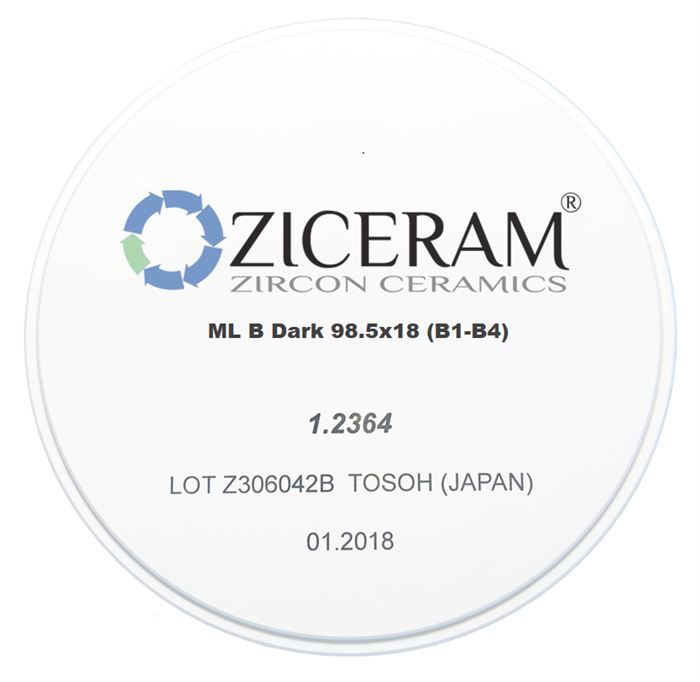Многослойные заготовки диоксида циркония ZICERAM ML B Light 98,5 х18 (B1-B4) MLBDark98-5х18(B1-B4) - фото 475595