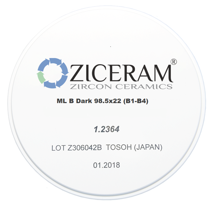 Многослойные заготовки диоксида циркония ZICERAM ML B Dark 98,5 х22 (B1-B4) MLBDark98-5х22(B1-B4) - фото 475668