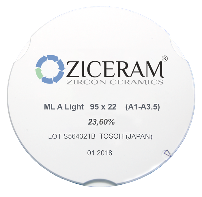 Многослойные заготовки диоксида циркония ZICERAM A Light 95 х 22(А1-А3.5). MLALight95х22(А1-А3.5 - фото 479131