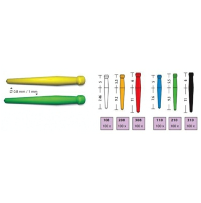 Штифты беззольные Uniclip 1,0 мм -210, 100 шт, зелёные. C215U00021000 - фото 481449