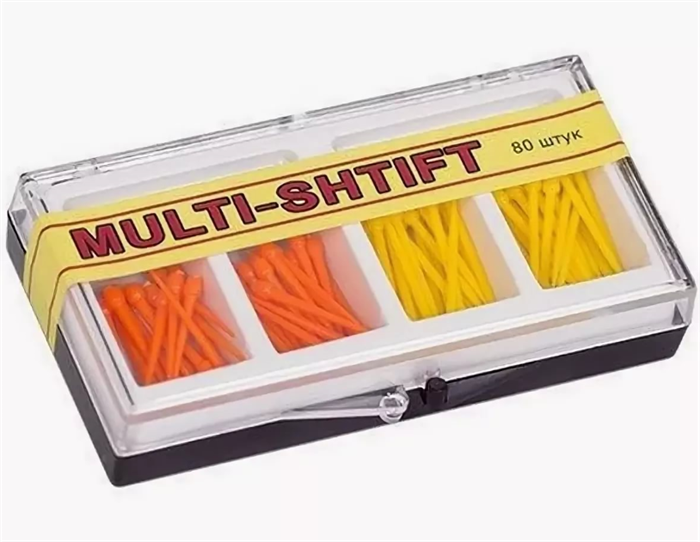 Штифты беззольные MULTI-SHTIFT комплект по 40 шт, 2 размера (оранжевые 1,5 мм и желтые 1,2 мм) уп/80 шт. 11006 - фото 481832