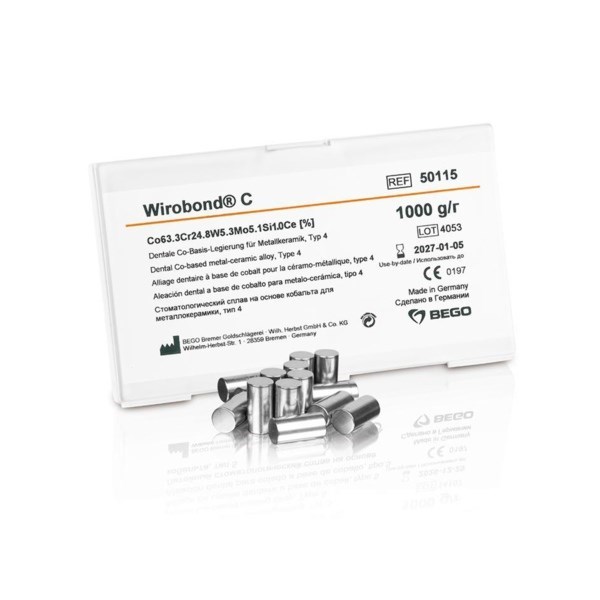 Сплав Wirobond C  CoCr для керамики, Co (63,3%), Cr (24,8%), W (5,3%) Mo (5,1%), 1 кг. 50115 - фото 481890