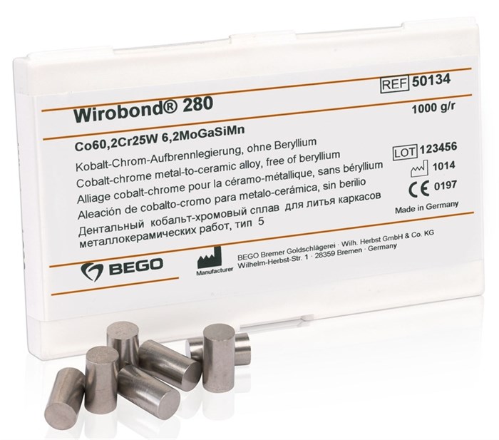 Сплав Wirobond 280  CoCr для керамики, Co (60,2%), Cr (25%), W (6,2%) Mo (4,8%), 1 кг. 50134 - фото 481903