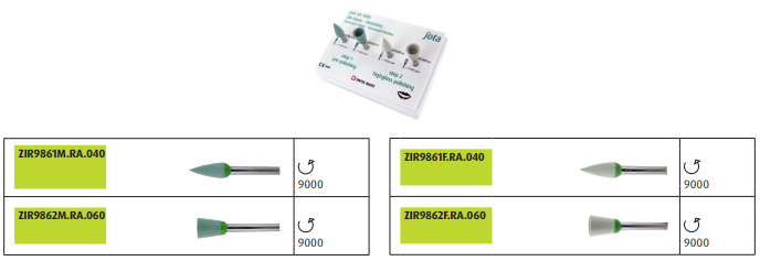 Полиры для оксида циркония JOTA Zir Gloss Kit  набор 4 инструмента. 1436(ZIRGLOSS-DENTIST) - фото 483157