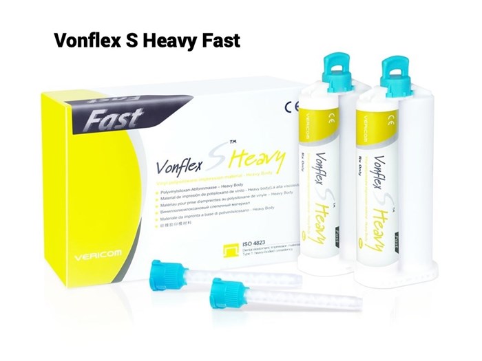 Vonflex S Heavy Fast: А-силиконовый корригирующий слепочный материал, высокой вязкости, ускоренного времени полимеризации Vonflex-S-Heavy-Fast - фото 491520