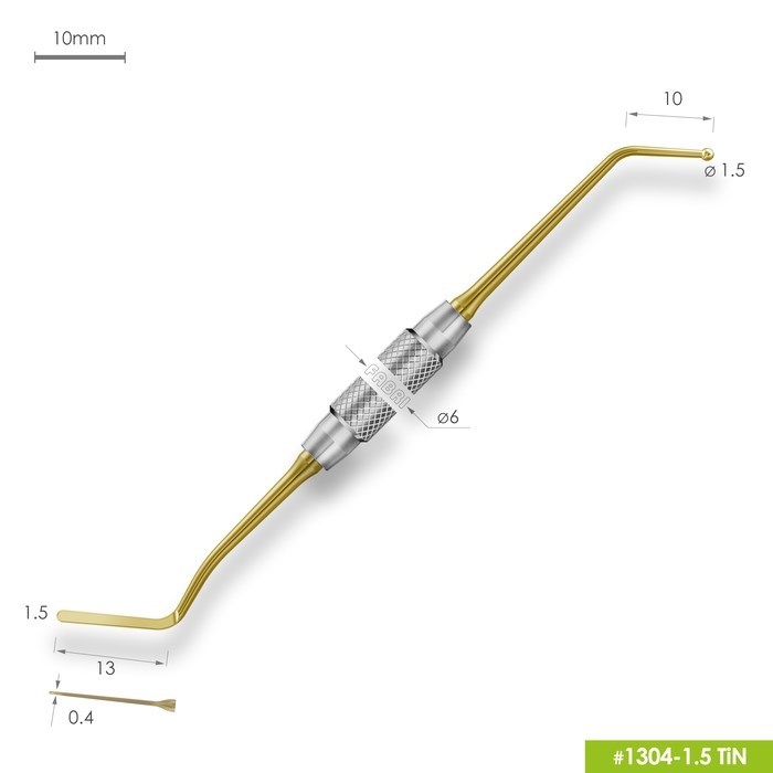 1304-1,5 TiN Удлиненная узкая гладилка с штопфером-шариком Ø1.5mm. Ручка Ø6mm. Покрытие Gold 1304-1-5-TiN - фото 494669