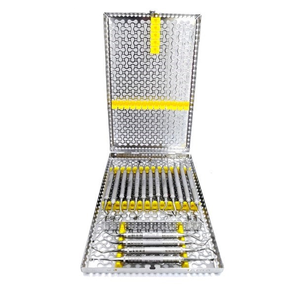 Кассета IMS Infinity DIN Surgery, хирургическая, 18 инструментов, 290х184х34, отделение для аксессуаров, желтая IMEDIN185S - фото 496246