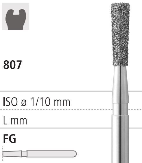 Боры стоматологические алмазные FG 807/014, зел., 6шт. ISO код 314225534014, арт: FG215/6 C FG215/6C - фото 500618