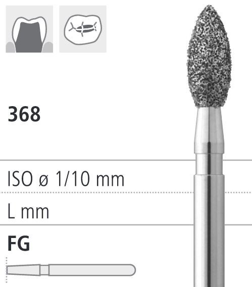 Боры стоматологические алмазные FG 368/012, зол., 6шт. ISO код 314257514012, арт: FG254/6 GB FG254/6GB - фото 500751