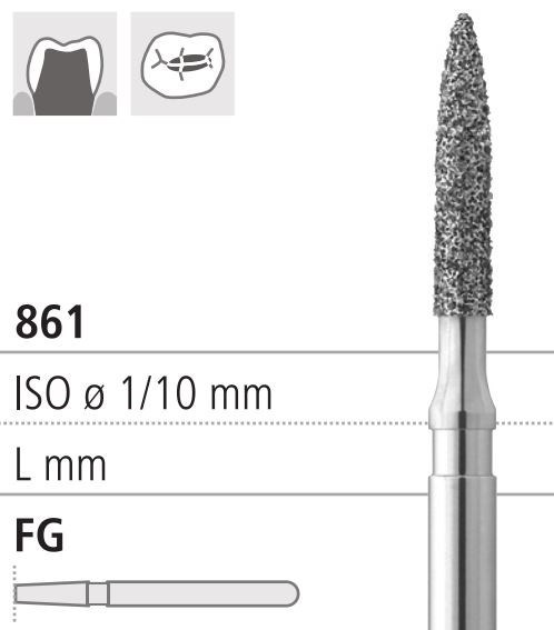 Боры стоматологические алмазные FG 861/014, 6шт. ISO код 314248524014, арт: FG285L/6 FG285L/6 - фото 500759