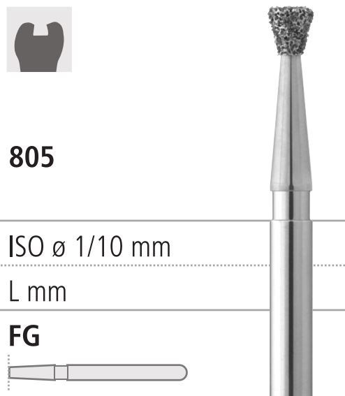 Боры стоматологические алмазные FG 805/018, 6шт. ISO код 314010524018., арт: FG402/6 FG402/6 - фото 500764