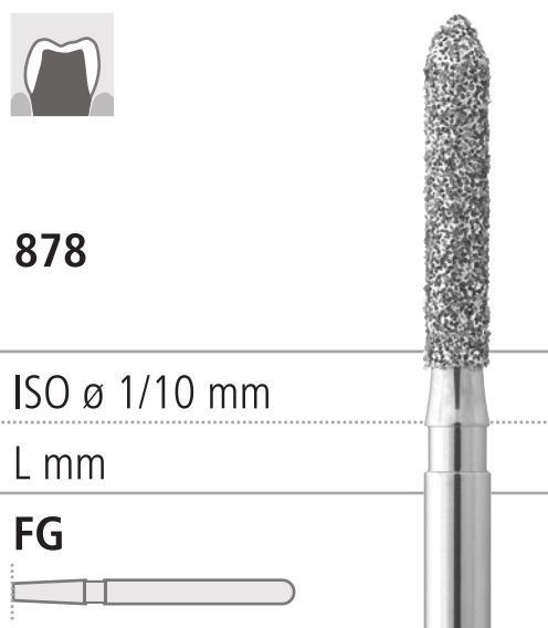Боры стоматологические алмазные FG 878/016, зеленый, 6шт. ISO код 314289534016., арт: FG408/6 C FG408/6C - фото 500799