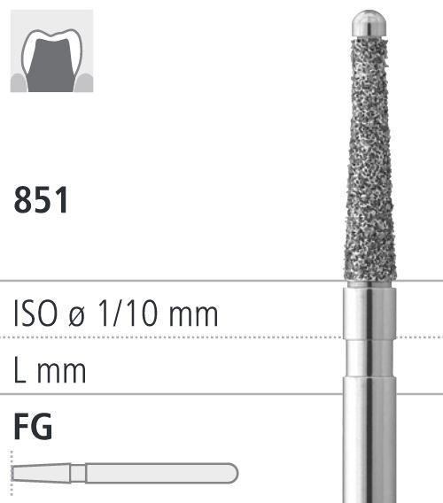 Боры стоматологические алмазные FG 851/017, 6шт. ISO код 314219524017, арт: FG19A/6 FG19A/6 - фото 500882