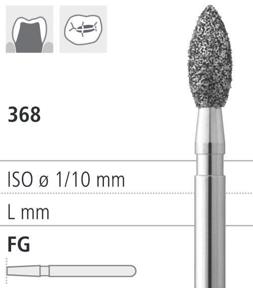 Боры стоматологические алмазные FG 368/018, 6шт. ISO код 314257524018., арт: FG255A/6 FG255A/6 - фото 500886