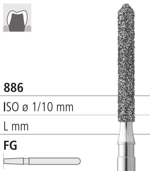 Боры стоматологические алмазные FG 886/016, 6шт. ISO код 314131524016, арт: FG124L/6 FG124L/6 - фото 501162