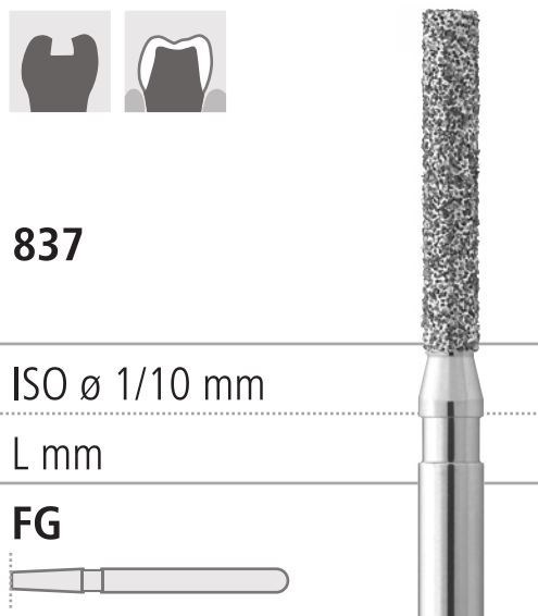 Боры стоматологические алмазные FG 837/012, зел., 6шт. ISO код, арт: FG314S/6 CB FG314S/6CB - фото 501172