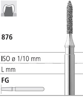 Боры стоматологические алмазные FG 876/009, 6шт. ISO код 314287524009, арт: FG306S/6 FG306S/6 - фото 501215