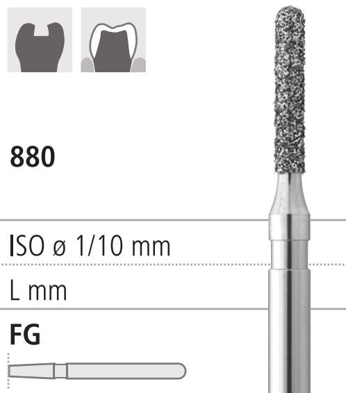 Боры стоматологические алмазные FG 880/012, зел., 6шт. ISO код 314140534012, арт: FG305/6 C FG305/6C - фото 501254