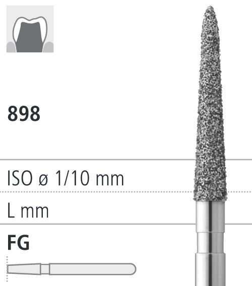 Боры стоматологические алмазные FG 898/018, зел., 6шт. ISO код 314586534018, арт: FG103/6 C FG103/6C - фото 501315