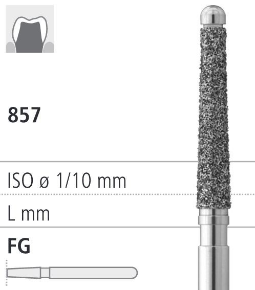 Боры стоматологические алмазные FG 857/016, 6шт. ISO код 314220524016, арт: FG18L/6 FG18L/6 - фото 501386