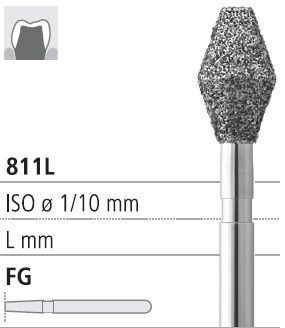 Боры стоматологические алмазные FG 811L/038, черн., 6шт. ISO код 314039544038, арт: FG241/6 CB FG241/6CB - фото 501388