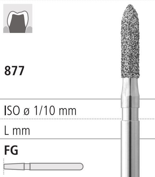 Боры стоматологические алмазные FG 877/013, синий, 6шт. ISO код 314288524013., арт: FG8406A/6 FG8406A/6 - фото 501526