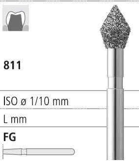 Боры стоматологические алмазные FG 811/030, черн., 6шт. ISO код 314038544030, арт: FG198/6 CB FG198/6CB - фото 501545