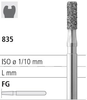 Боры стоматологические алмазные FG 835/016, 6шт. ISO код 314109524016, арт: FG244/6 FG244/6 - фото 501550