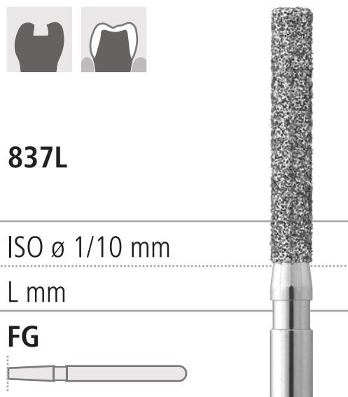 Боры стоматологические алмазные FG 837L/016, зел., 6шт. ISO код 314112534016, арт: FG314L/6 C FG314L/6C - фото 501703