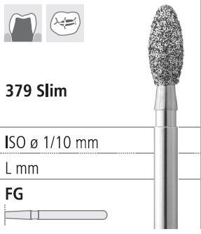 Боры стоматологические алмазные FG 379/033, зел., 6шт. ISO код 314277534033, арт: FG259/6 C FG259/6C - фото 502042