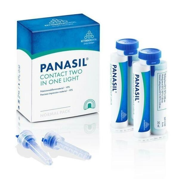 Panasil contact two in one Light - корригирующий материал, жидкотекучий, светло-зеленый, техника двойного смешивания, 2x50 мл + 6 смесителей, 11781 - фото 502299