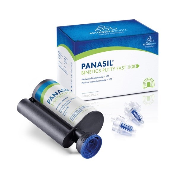 Panasil Binetics Putty Fast Intro pack - оттискная масса (первый слой) на основе А-силикона, 380 мл + 10 динамических смесителей 14700 - фото 502322
