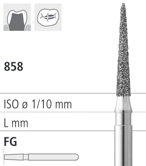 Боры стоматологические алмазные FG 858/013, красн., 6шт. ISO код 314165514013, арт: FG40D14/6 FG40D14/6 - фото 502864