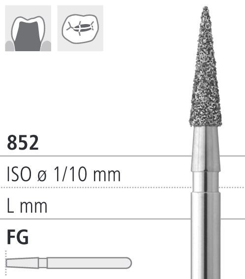 Боры стоматологические алмазные FG 852/018, зеленый, 6шт. ISO код 314164534018., арт: FG113A/6 С FG113A/6С - фото 502885