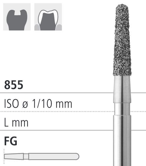 Боры стоматологические алмазные FG 855/015, черный, 1 шт. ISO код 314197544015, арт: FGD17/1 CB FGD17/1CB - фото 502975